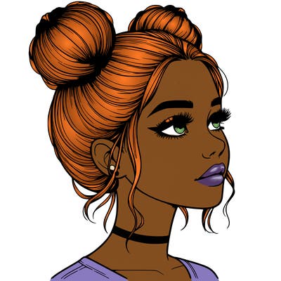 realistic girl with buns on the top of her head