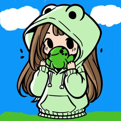 a girl holding a froggy hoodie
