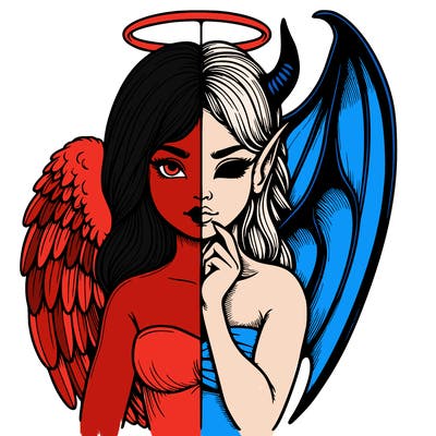 realistic angel half demon