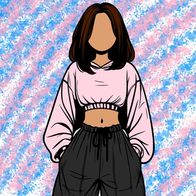 realistic girl faceless with baggy pants and a crop top