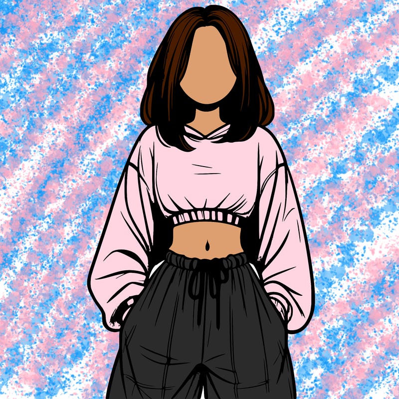 realistic girl faceless with baggy pants and a crop top