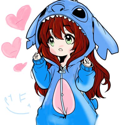 anime girl in a stitch onsie