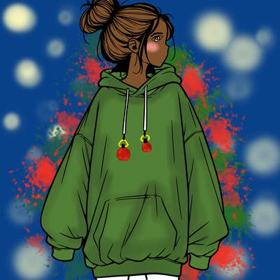 realistic girl with a oversized sweatshirt on and a bun