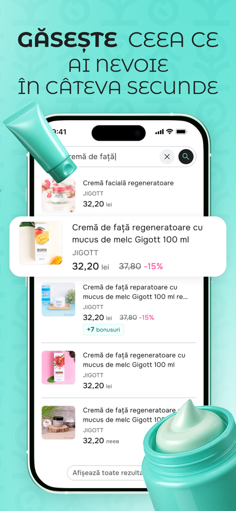 Kokikoモバイルアプリがカタツムリ分泌液入り再生フェイスクリームの検索結果を表示