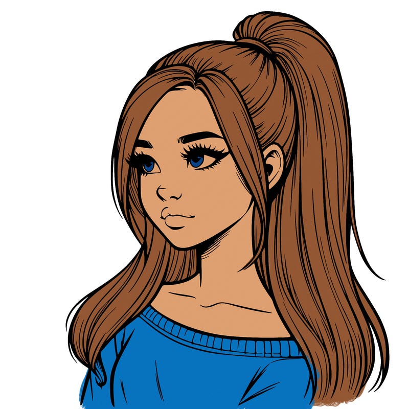 realistic girl with a high ponytail