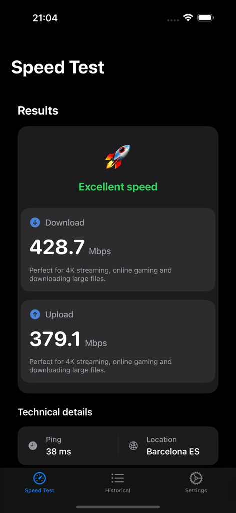 Speed Test Internet Wifi Scan - Internet-Geschwindigkeitstest-Ergebnisse mit ausgezeichneten Download- und Upload-Geschwindigkeiten.