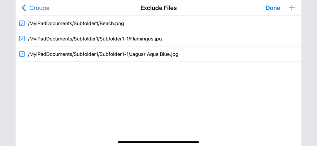 Interfaz de la aplicación Sync Folders mostrando una lista de archivos seleccionados para ser excluidos de la sincronización