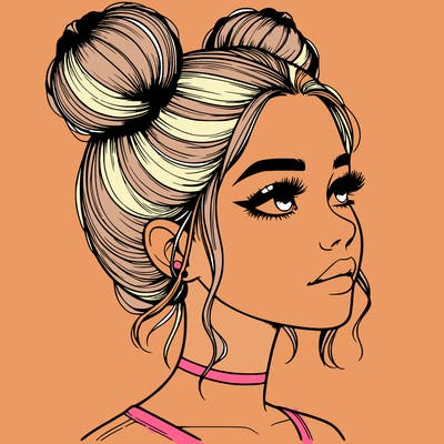 realistic girl with buns on the top of her head