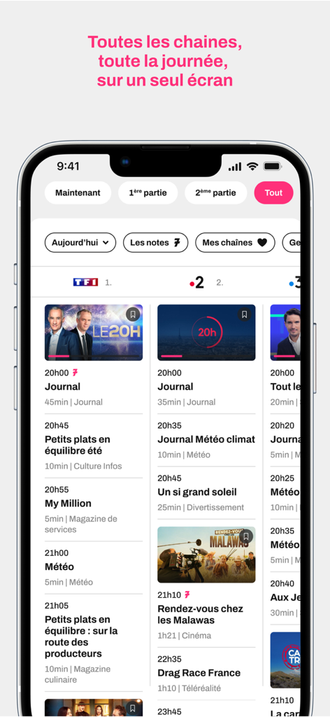 Grille des programmes télévisés sur l'application Programme TV Télé 7 Jours