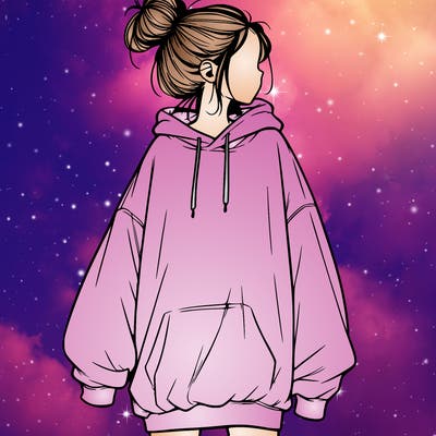 realistic girl with a oversized sweatshirt on and a bun