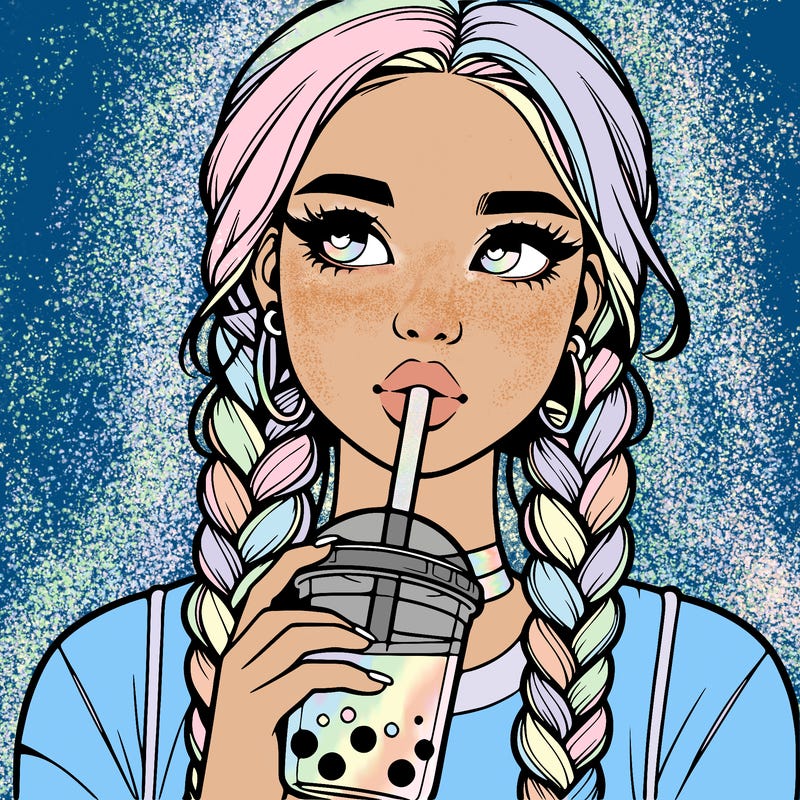 realistic girl with braided hair drinking boba