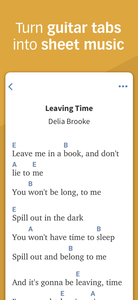 Interface of TabBank app displaying lyrics with guitar chord notations