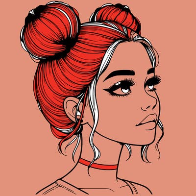 realistic girl with buns on the top of her head