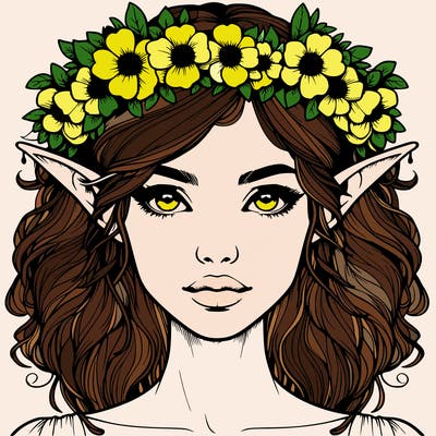 realistic female elf with flower crown