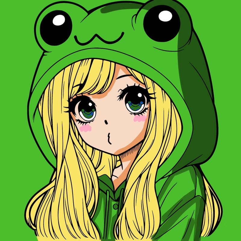 a pretty girl wearing a frog hoodie portrait with long hair