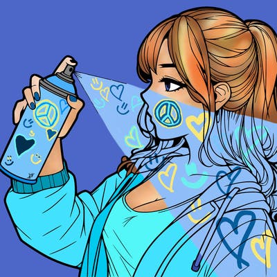 a realistic girl spray, painting