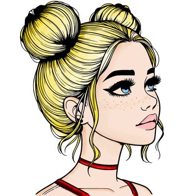 realistic girl with buns on the top of her head