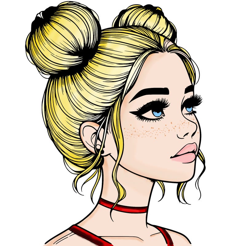 realistic girl with buns on the top of her head