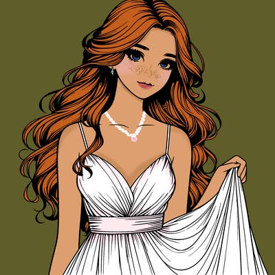 realistic girl in flowy silky prom dress