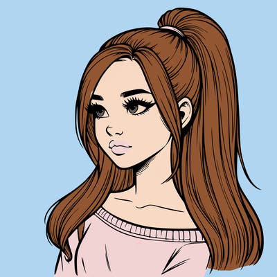 realistic girl with a high ponytail