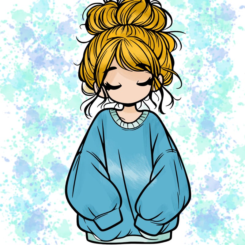 girl with baggy sweatshirt and messy bun
