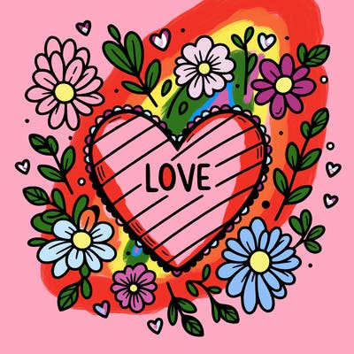 love heart with flowers around it