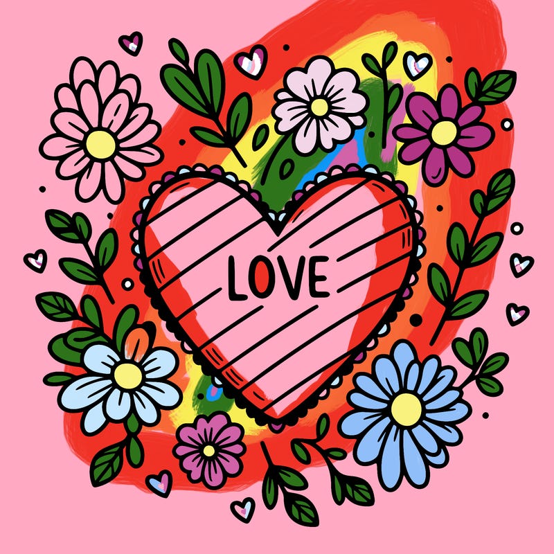 love heart with flowers around it
