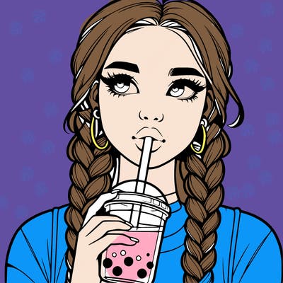 realistic girl with braided hair drinking boba