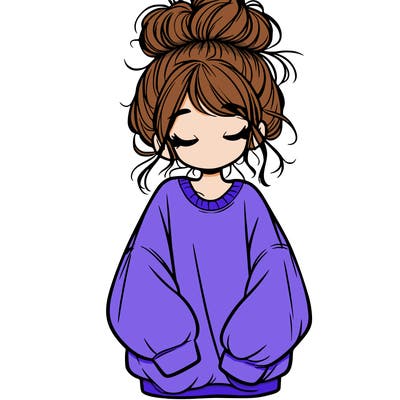 girl with baggy sweatshirt and messy bun
