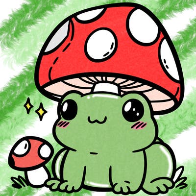 a cute frog with a mushroom hat