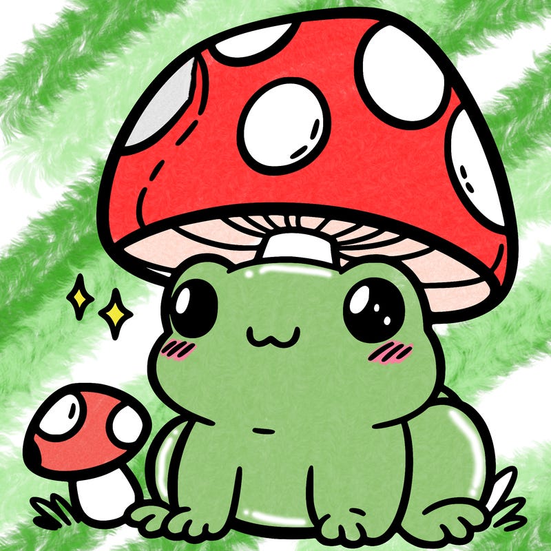 a cute frog with a mushroom hat