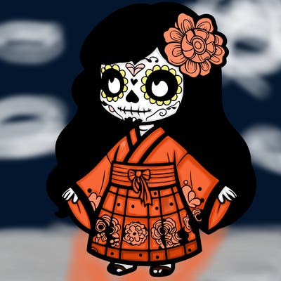 day of the dead girl wearing a kimono
