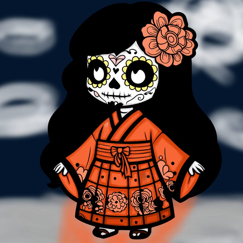 day of the dead girl wearing a kimono