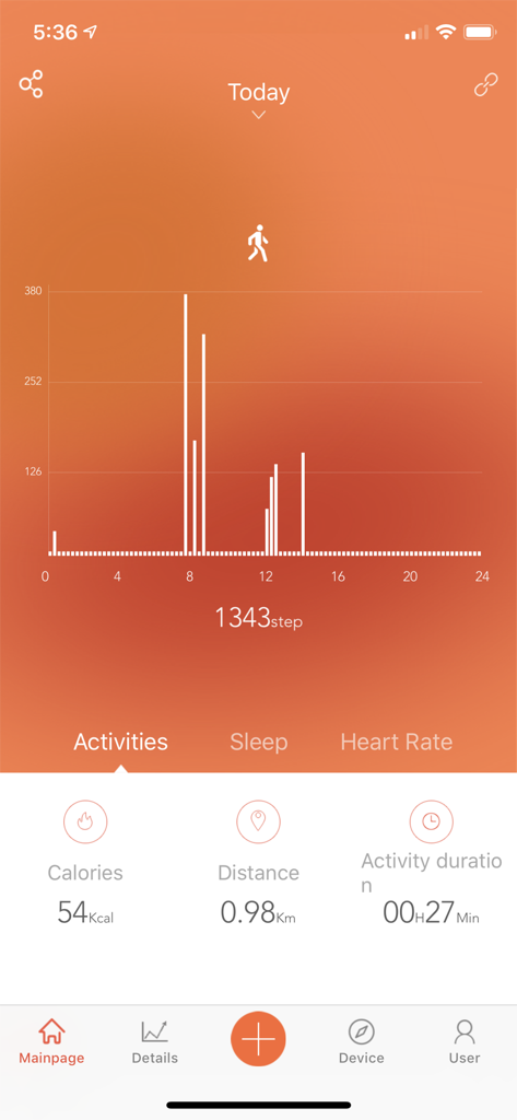 VeryFitPro - Une capture d'écran de l'application VeryFitPro montrant les pas quotidiens, les calories et la durée de l'activité
