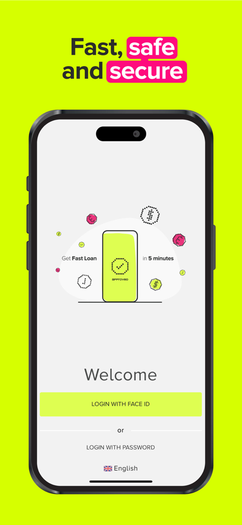 Cash Plus Digital mobile app welcome screen showing login options and fast loan offer in five minutes