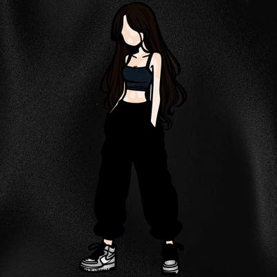 girl in baggy pants crop top and long hair