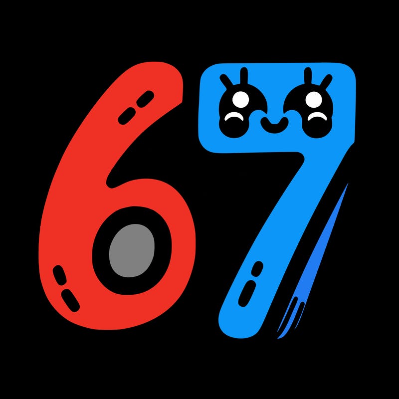 the numbers 67