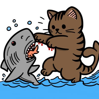 cat attacking a shark