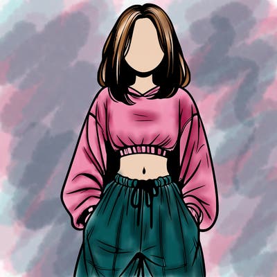 realistic girl faceless with baggy pants and a crop top