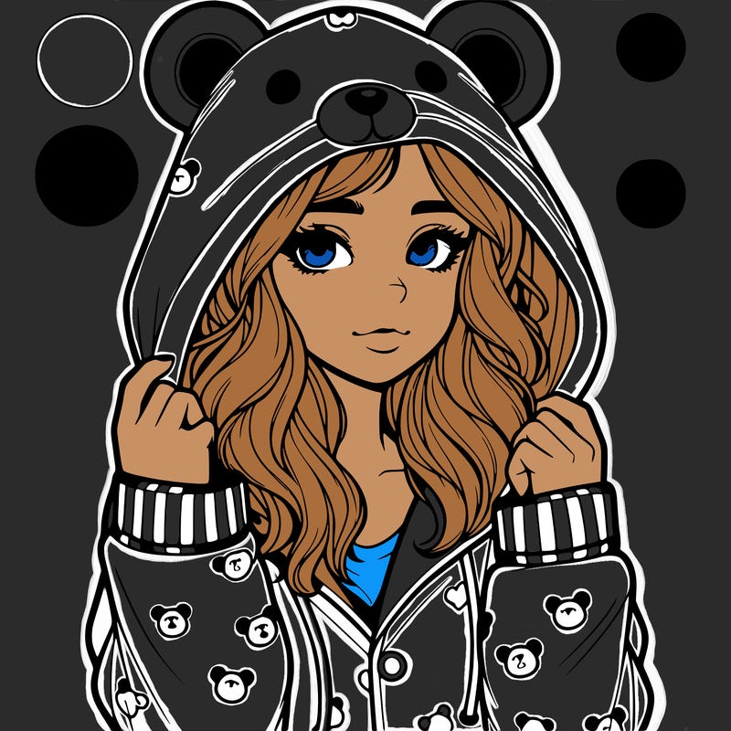 realistic girl in a animal pjs hoodie