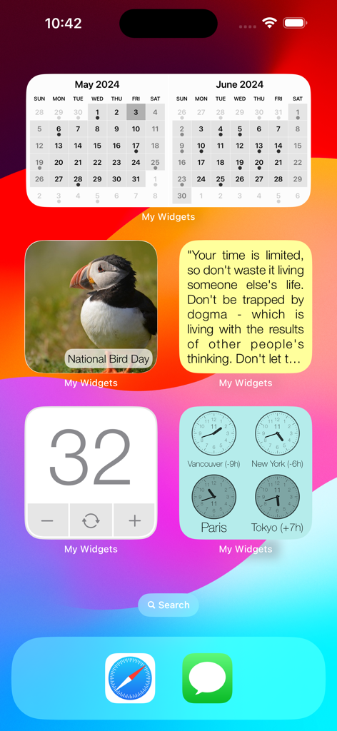 My Widgets - Pantalla de inicio de iOS personalizada con widgets de calendario, fotos, citas y reloj mundial