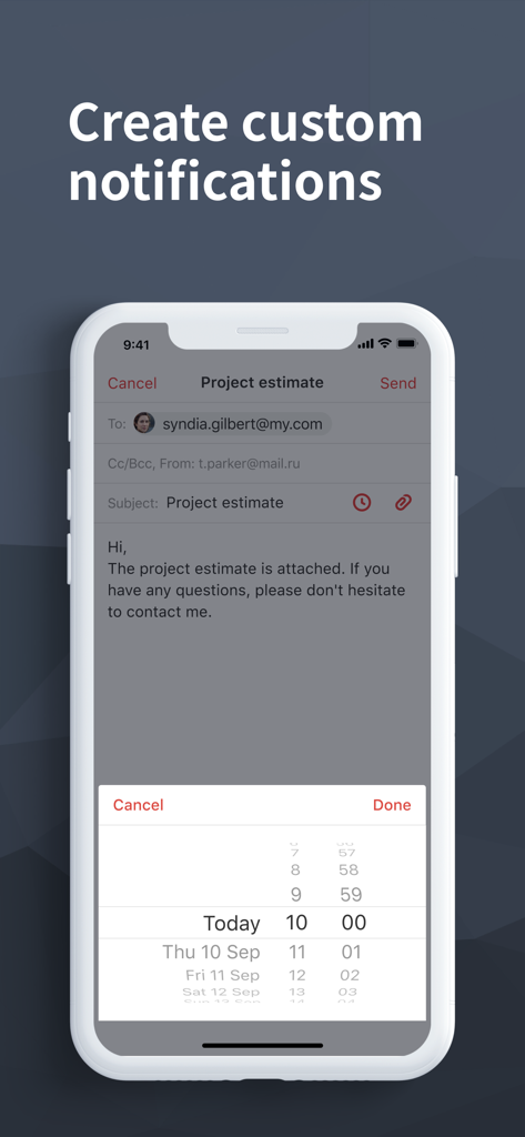 Oberfläche der E-Mail-App für Gmail, die zeigt, wie benutzerdefinierte Benachrichtigungen auf einem iPhone erstellt werden.