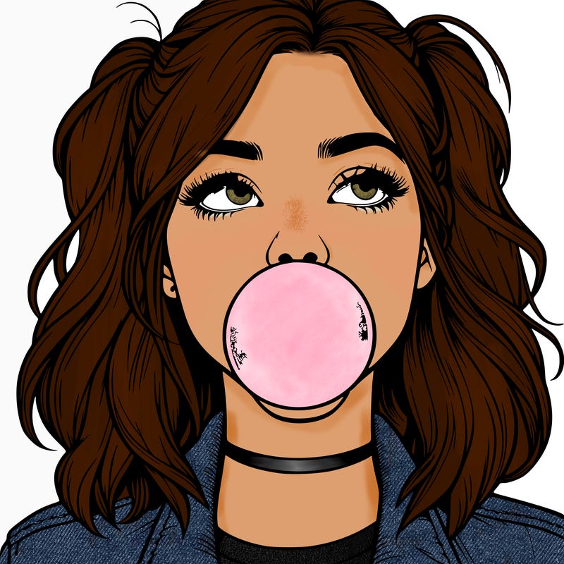 realististic girl blowing bubble -gum