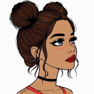 realistic girl with buns on the top of her head