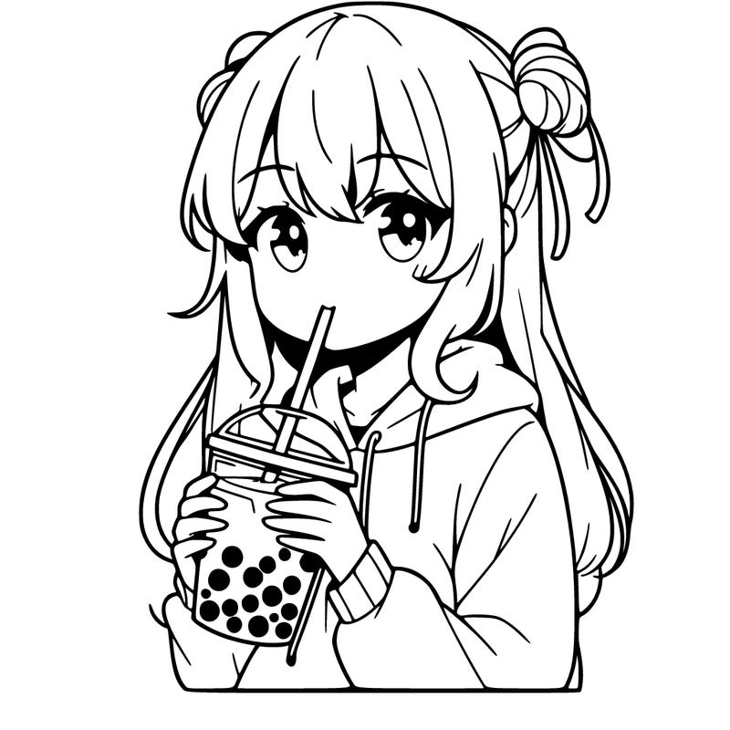 anime girl drinking boba tea