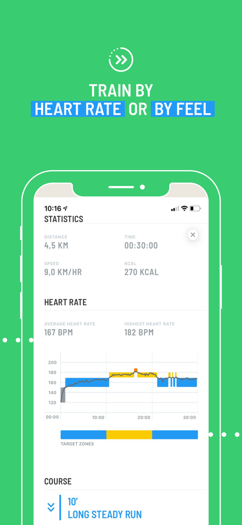 Start 2 Run - Start 2 Run app interface showing running statistics and heart rate zone analysis