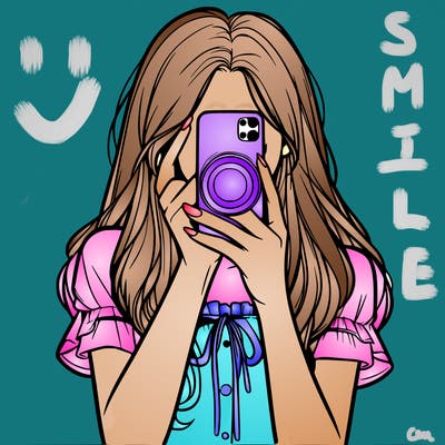 a realistic girl holding her phone taking pictures