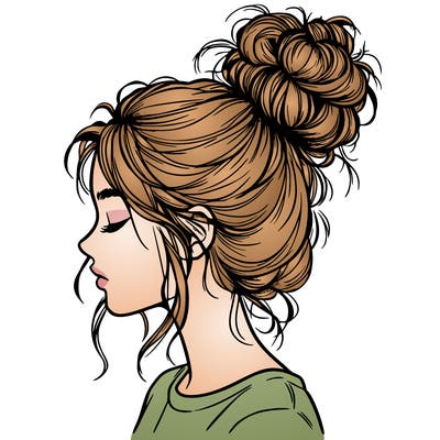 realistic woman with messy bun