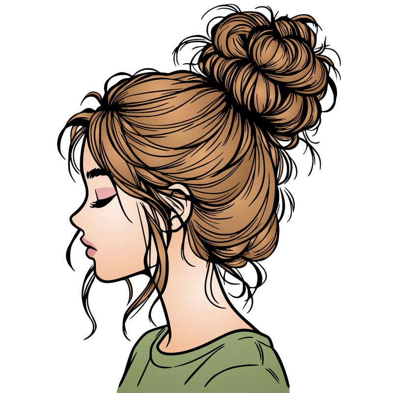 realistic woman with messy bun