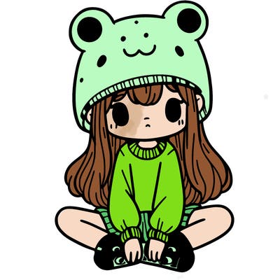 a girl wearing a frog hat and some frog socks